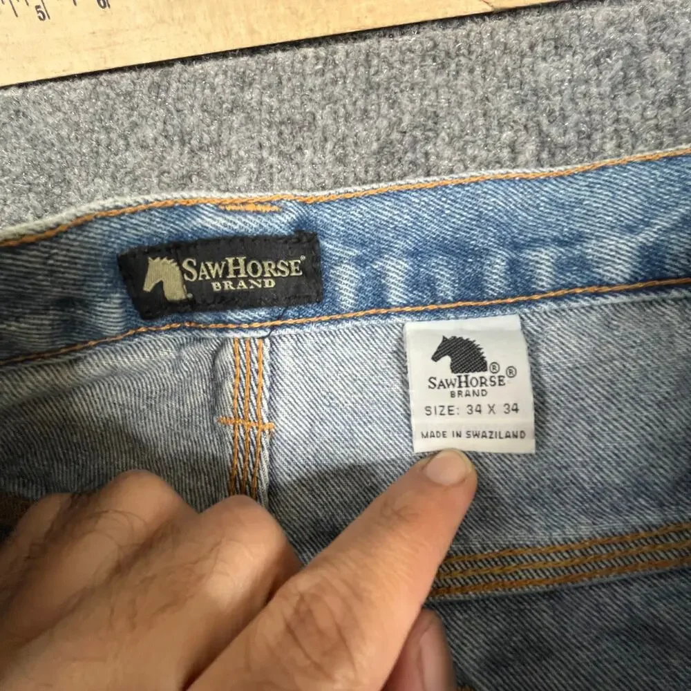 SawHorse Jeans Mens‎ Size 34x34 Blue Carpenter Workwear Utility Straight Denim